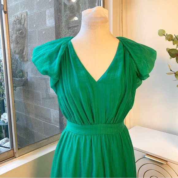 Trina Turk NWOT Flutter Sleeve Cinch Waist Afilia Dress in Emerald Green, Size 4 - Picture 3 of 10